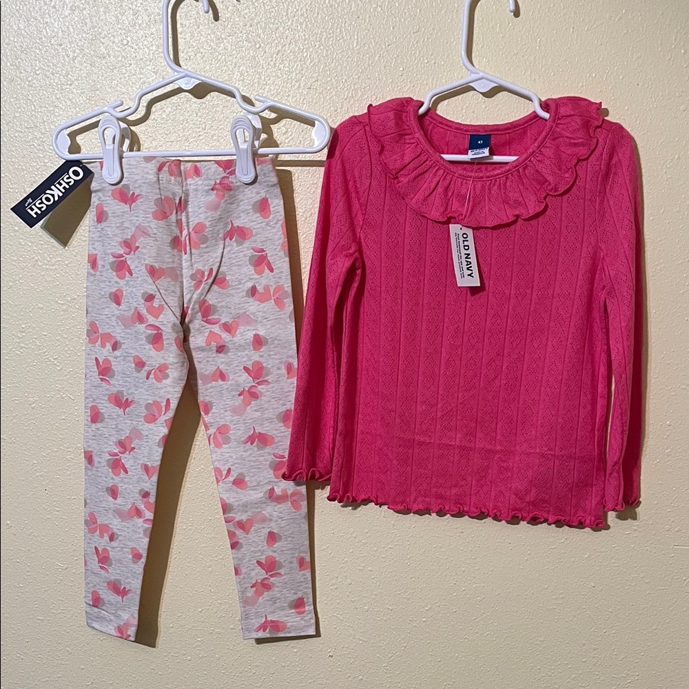 Old Navy Pink Ruffle Top and OshKosh Butterfly Leggings Set